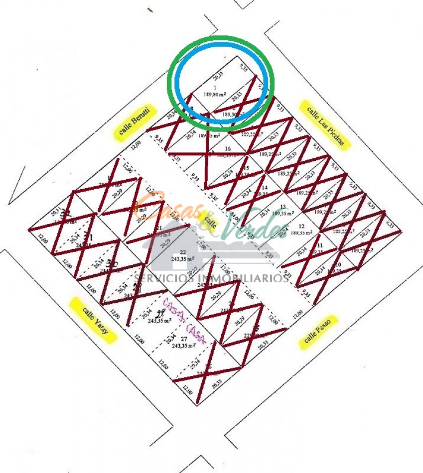 lote terreno en ESQUINA, calles Las Piedras y Berutti 189m2